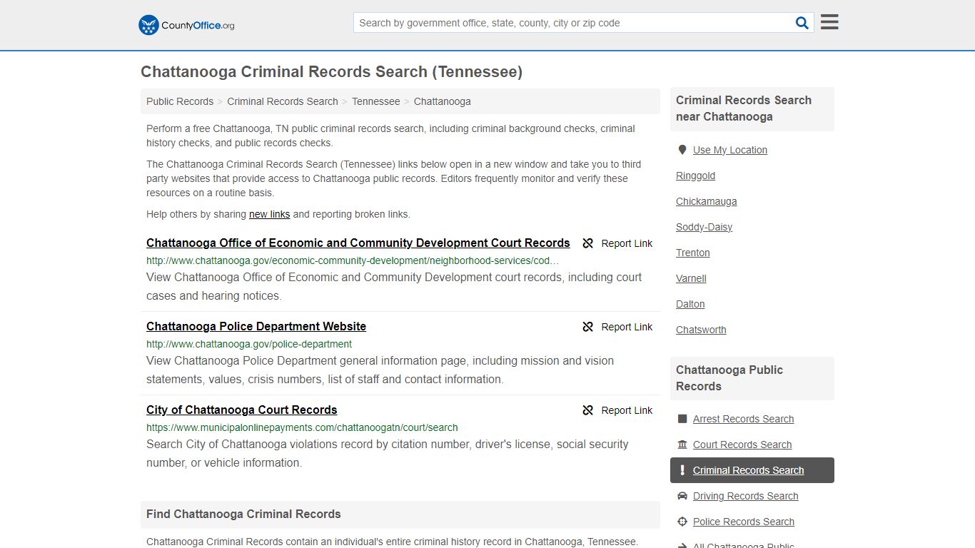 Chattanooga Criminal Records Search (Tennessee) - County Office
