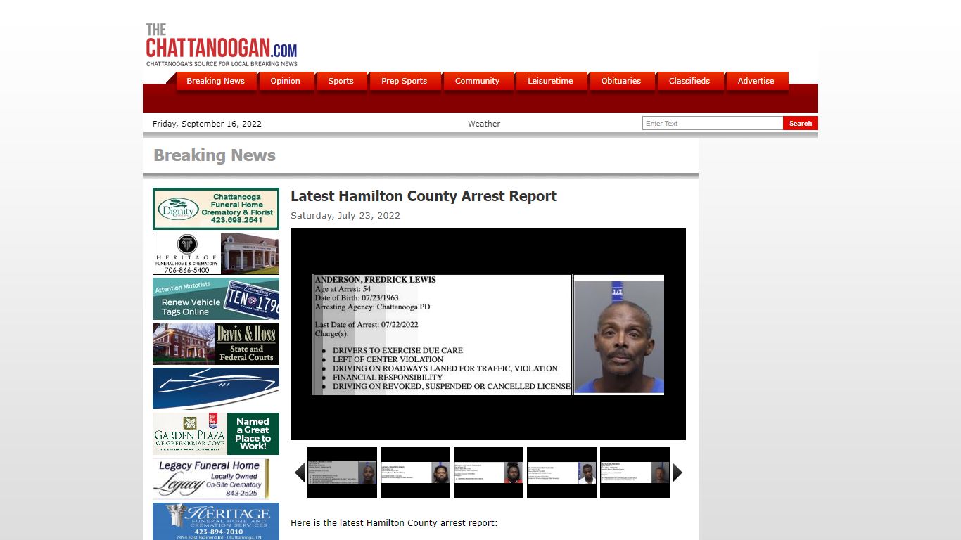 Latest Hamilton County Arrest Report - Chattanoogan.com